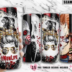 skinny horror tumbler, sublimation designs scary halloween 20oz skinny tumbler, horror movies characters skinny tumbler