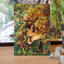 original small oil painting red fox