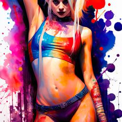Girl Dirty With Paint Splash, Colorful Art, Bright Colors.