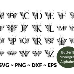 Butterfly Monogram Alphabet SVG, PNG, butterfly designs svg , Cut File for Cricut, Silhouette, 26 Individual Cut Files