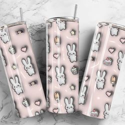 inflated pink rabbit tumbler design png, 3d animal 20 oz skinny tumbler design, 3d cute rabbit tumbler wrap png, instant