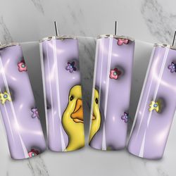 inflated ducky tumbler sublimation design, 3d animal 20 oz skinny tumbler design, purple flower tumbler wrap png, digit