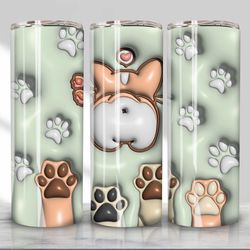 inflated dog tumbler design skinny sublimation, 3d tumbler wrap png, 3d sublimation design, green tumbler wrap 20oz skin
