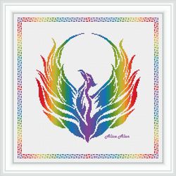 Cross stitch pattern bird Phoenix silhouette wings rainbow abstract colorful counted crossstitch patterns Download PDF
