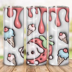 inflated strawberry tumbler design skinny sublimation, 20 oz skinny tumbler sublimation design, fruit tumbler wrap png,