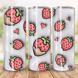 inflated strawberry tumbler design skinny sublimation, 20 oz skinny tumbler sublimation design, fruit tumbler wrap png,