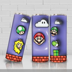 3d inflated puff funny game 20 oz skinny tumbler png design, 3d cartoon movie sublimation wraps, tumbler wrap design png