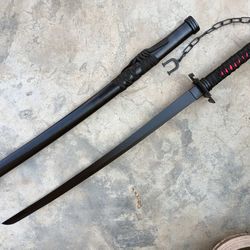 Handmade Spring Steel Black Blade Real Japanese Katana Samurai Swords With Black Scabbard, Christmas Gift, Anniversary G