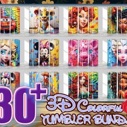 3d colorful cartoon characters for straight & tapered tumbler design bundle, 3d painting 20 oz skinny tumbler bundle, tu