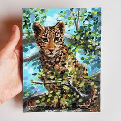 Original Small Oil Painting Leopard