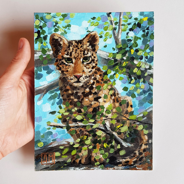 01 Oil painting Leopard  5.2 - 7.2 in (13.3 -  18.3 cm)..jpg