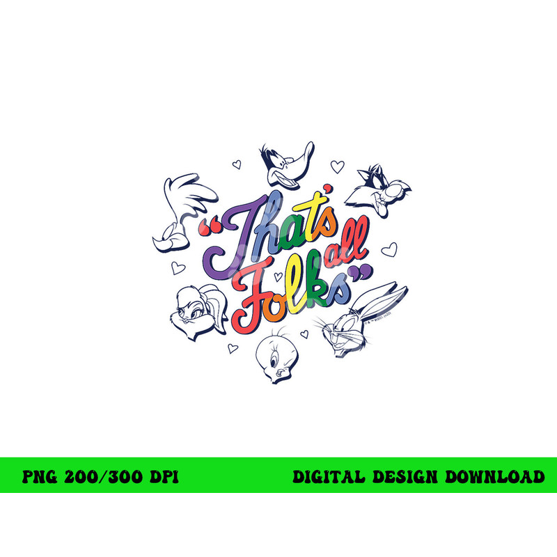 Looney Tunes That s All Folks Group Faces Rainbow Text V2  png, sublimation .jpg