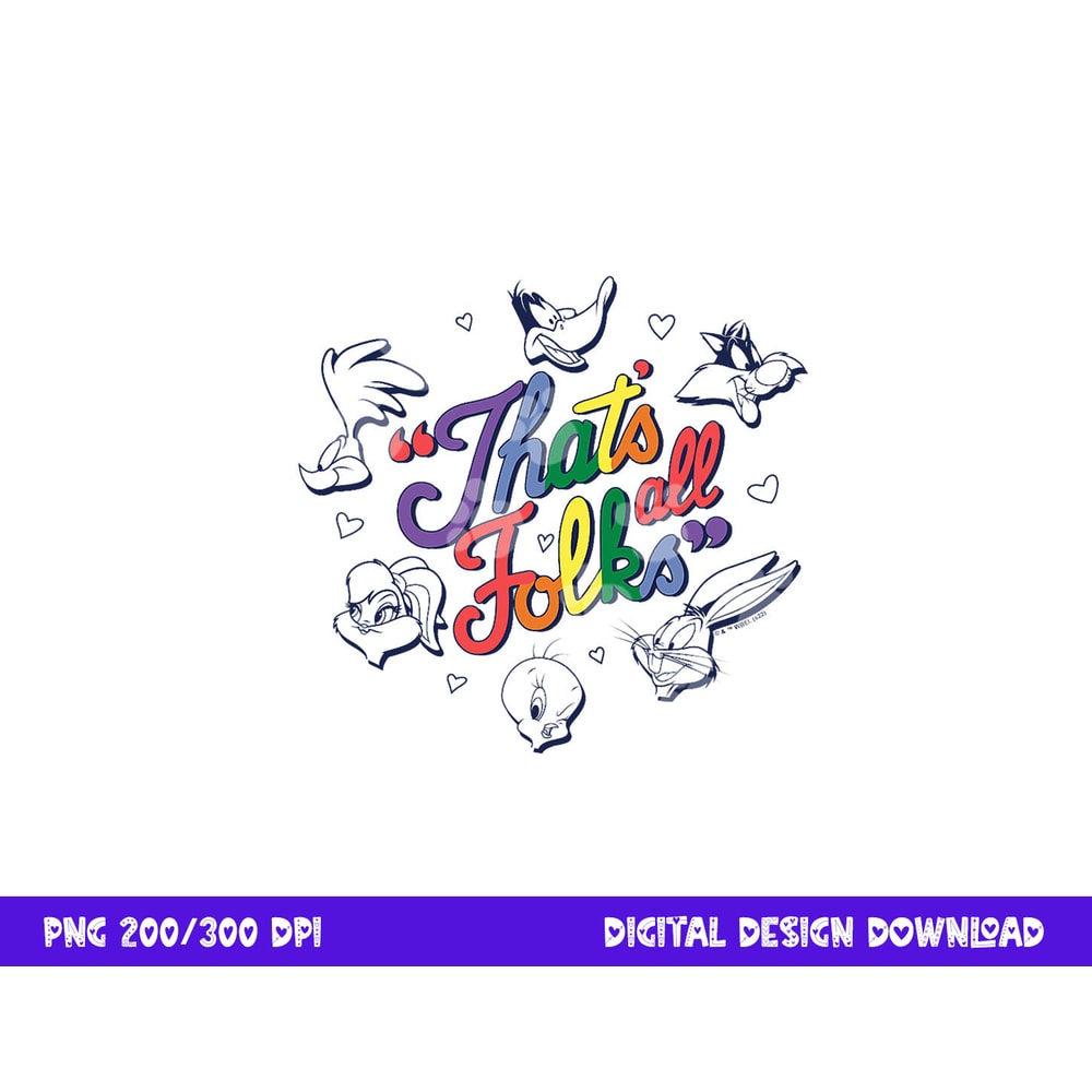 Looney Tunes That s All Folks Group Faces Rainbow Text V2 png, sublimation .jpg