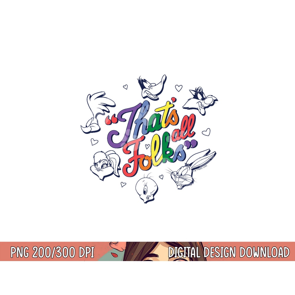 Looney Tunes That s All Folks Group Faces Rainbow Text V2 png, sublimation .jpg