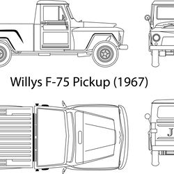 willys f-75 pickup (1967) line art vector file black white vector outline or line art file