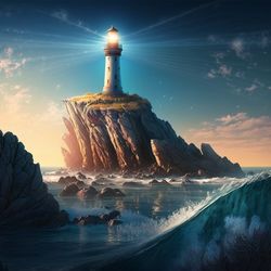 fantastic beacon, blue sky, sea