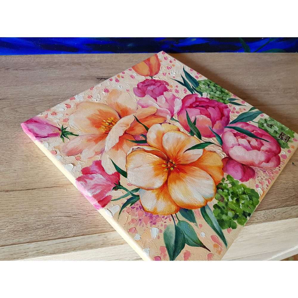 4 Oil painting Stretched Canvas - Flower Arrangement 11.8-11.8 in (30-30cm)2..jpg