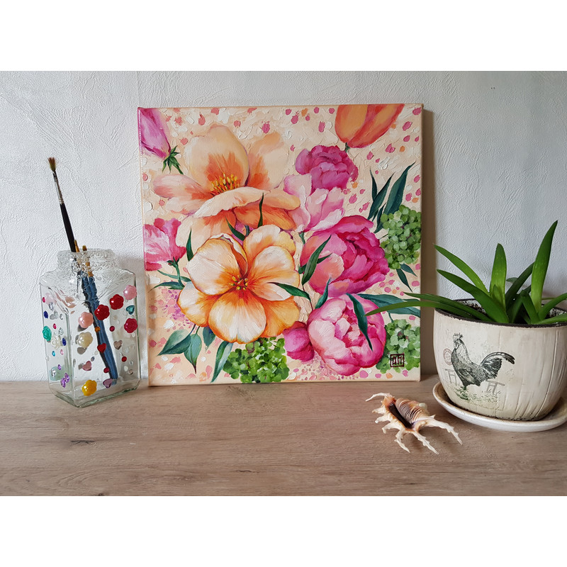 6 Oil painting Stretched Canvas - Flower Arrangement 11.8-11.8 in (30-30cm)2..jpg