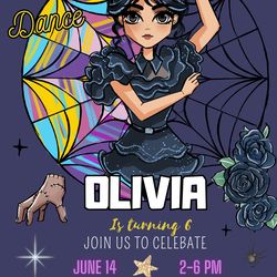 editable canva wednesday birthday invitation