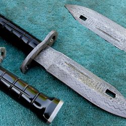 Bayonet Knife , 12" Superior Hand Made Damascus Blade Bayonet Hunting Knife