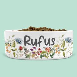 Personalised Ceramic Pet Bowl with Wild Flowers, Pet Bowl Flowers, Cat Love Gifts, Dog Lover Gifts, Cats Bowl, Dog Bowl