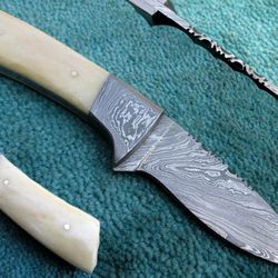 damascus skinner knife , 8" custom hand made damascus steel blade skinning knife