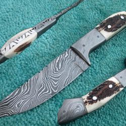 Damascus Hunting Knife , 9" Superior Hand Made Damascus Steel Skinner Knife