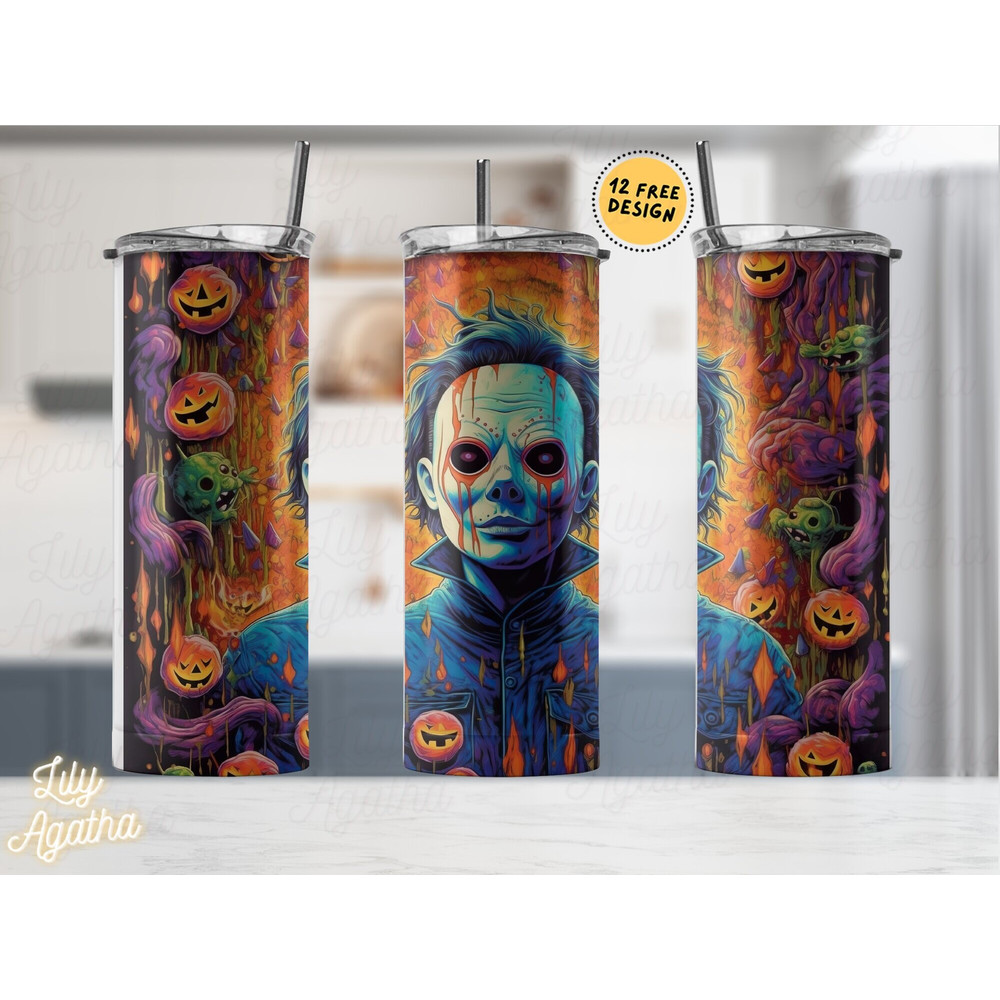Horror Movie Newspaper 20 Oz Skinny Tumbler StraightTapered Wrap Png Sublimation Design, Halloween Movies Tumbler PNG File-25.jpg