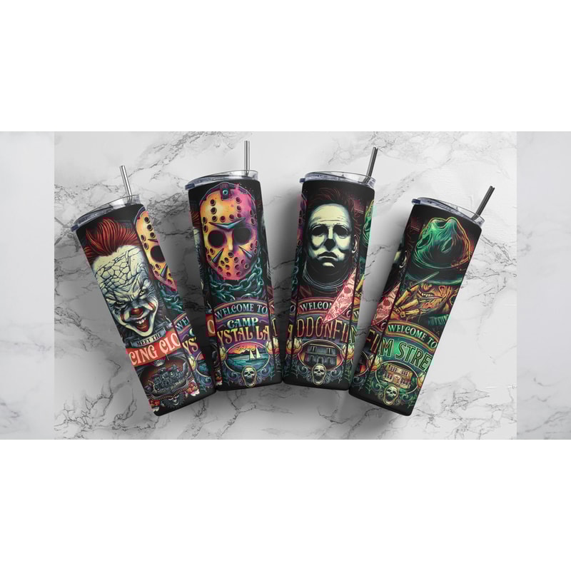 Horror Movie Tumbler Classic Slasher Movie Water Bottle Scary Movie 20oz Skinny Gift for Him Gift for Her.jpg