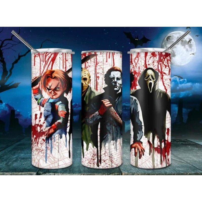Horror Movies Characters Halloween Sublimation Designs Downloads - Skinny Tumbler 20oz Design Download PNG.jpg