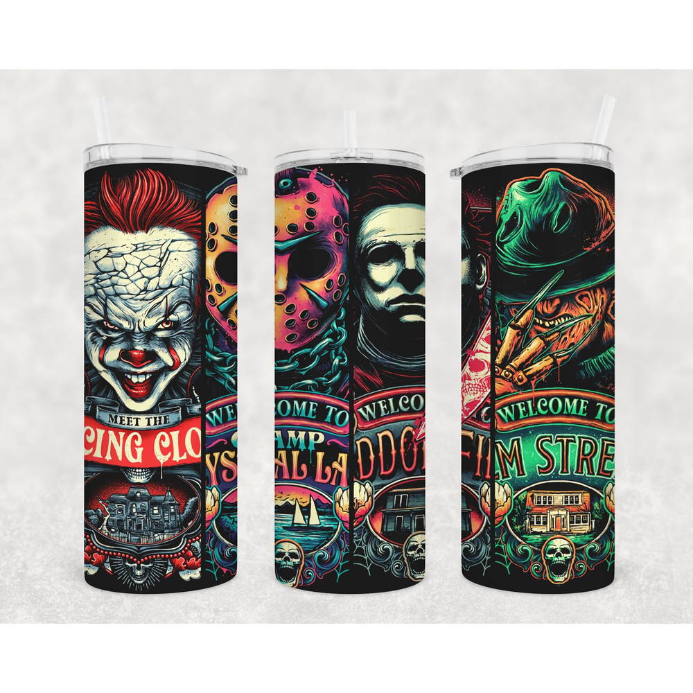 Horror Movies Jason Freddy Michael IT Halloween 20 or 30 oz Stainless Steel Tumbler.jpg