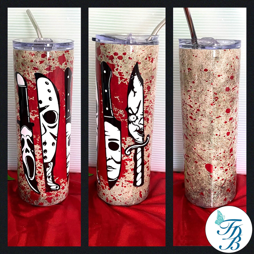 Horror Scary Movies Bloody Knives Halloween 20-oz Skinny Tumbler • Personalization Option.jpg