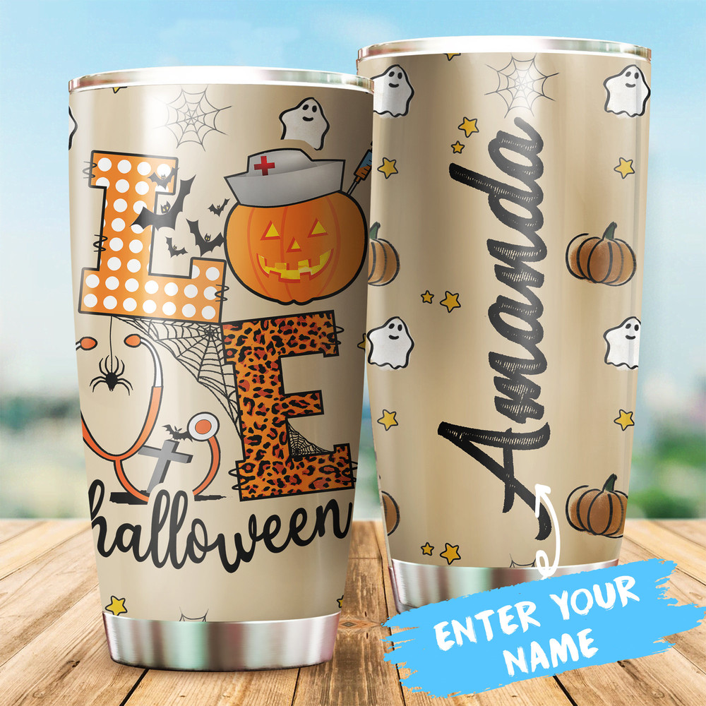 Love Nurse Halloween Tumbler, Personalized 20oz Tumbler, Halloween Tumbler, Stainless Steel Tumbler, Insulated Tumbler, Travel Tumbler.jpg