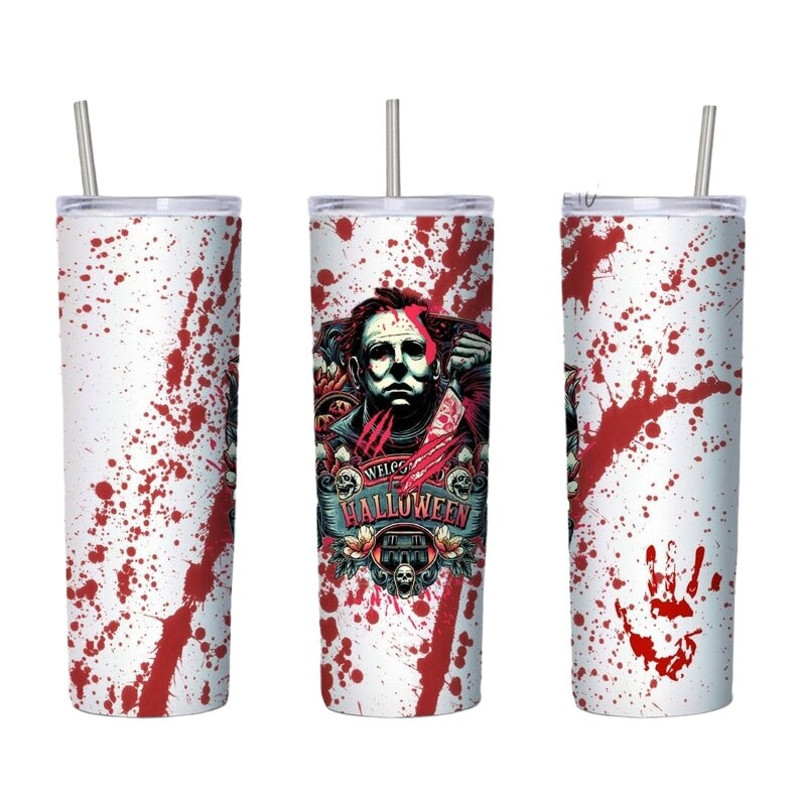 Micheal Myers Halloween Horror Tumbler, 20oz Skinny Tumbler, Halloween Horror Movie  Travel Mug,.jpg