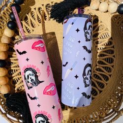 ghost face tumbler, ghost face skinny tumbler