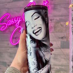 tattooed marilyn marilyn monroe tumbler, 20oz skinny tumbler, 30oz skinny tumbler