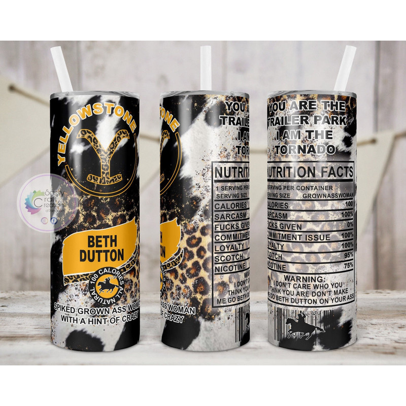 Yellowstone Beth Dutton Animal Print Tumbler, 20oz skinny tumbler, 30oz skinny tumbler.jpg