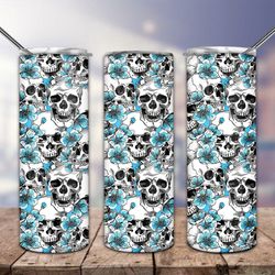 skulls blue flowers tumbler, skulls blue flowers skinny tumbler