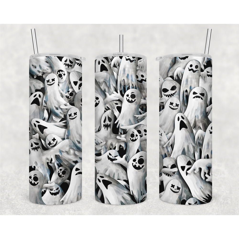 Spooky Cute Ghost 20 oz Skinny Tumbler Nightmare Ghost Sublimation Design for Straight Tapered Tumbler PNG Seamless Gift for Halloween.jpg