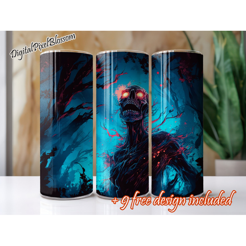 Tumbler Wrap Zombie  20 oz Skinny Tumbler Sublimation Design  Undead PNG Design  Horror Tumbler.jpg