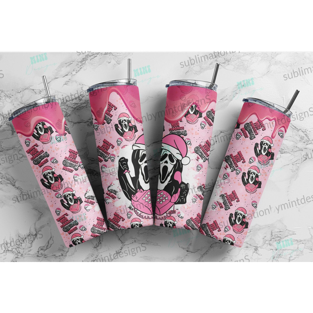 What's your favor christmas movie, Pink Scream Ghost face Scream Tumbler  20oz design  Christmas horror  Download sublimation  PNG.jpg