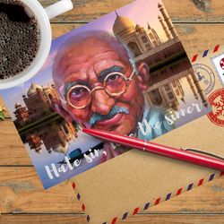 a postcard with the leader mahatma gandhi.