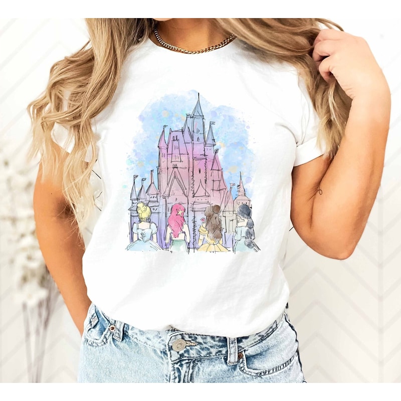 Disney Princess Shirt, Watercolor Castle Disney Tee, Disney Girls Trip, Princess Shirt, Princess Castle, Disney Family Trip, Princess Castle - 1.jpg