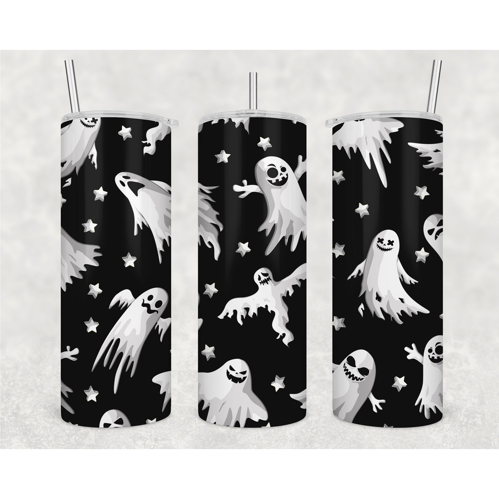Cute Ghost 20 oz Skinny Tumbler Halloween Sublimation Design for Straight, Tapered Tumbler PNG Digital Download Seamless, Halloween Gift.jpg