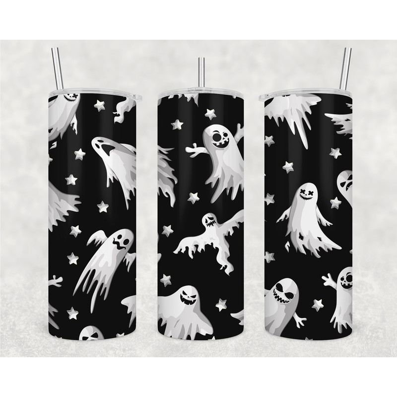 Cute Ghost 20 oz Skinny Tumbler Halloween Sublimation Design for Straight, Tapered Tumbler PNG Digital Download Seamless, Halloween Gift.jpg