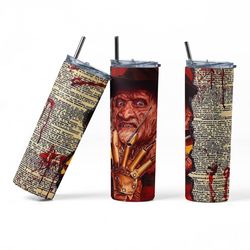 horror suspense skinny tumbler, freddy krueger 20oz skinny tumbler, glow in dark sublimation 30oz skinny tumbler