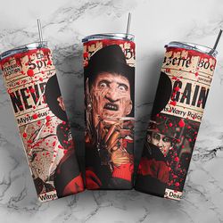 horror skinny tumbler, freddy krueger horror movies icons 20oz skinny tumbler, mug sublimation 30oz skinny tumbler