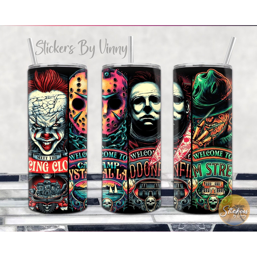 Freddy Krueger Tumbler Friday the 13 th Michael Myers IT Tumbler Skinny 20oz Sublimated Horror Movies.jpg