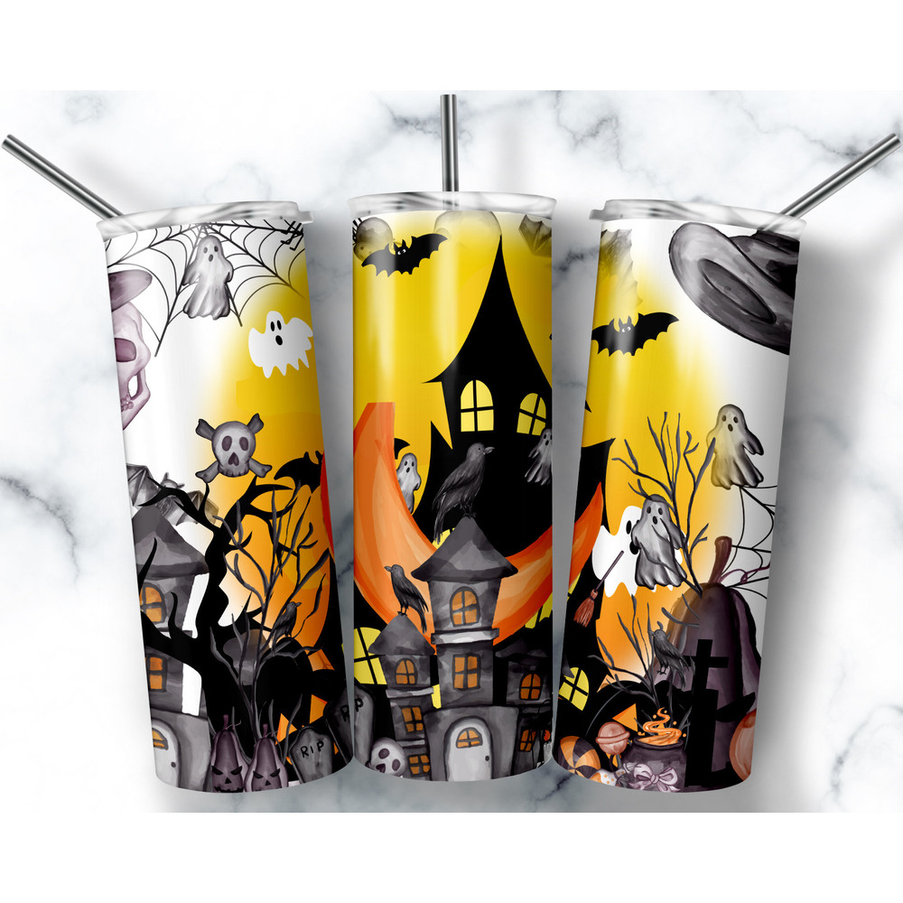Halloween 20 oz Skinny Tumbler Sublimation Design, Spooky Season Fall Tumbler, Ghost Flower Tumbler, Horror Tumbler,  PNG, Digital Download.jpg
