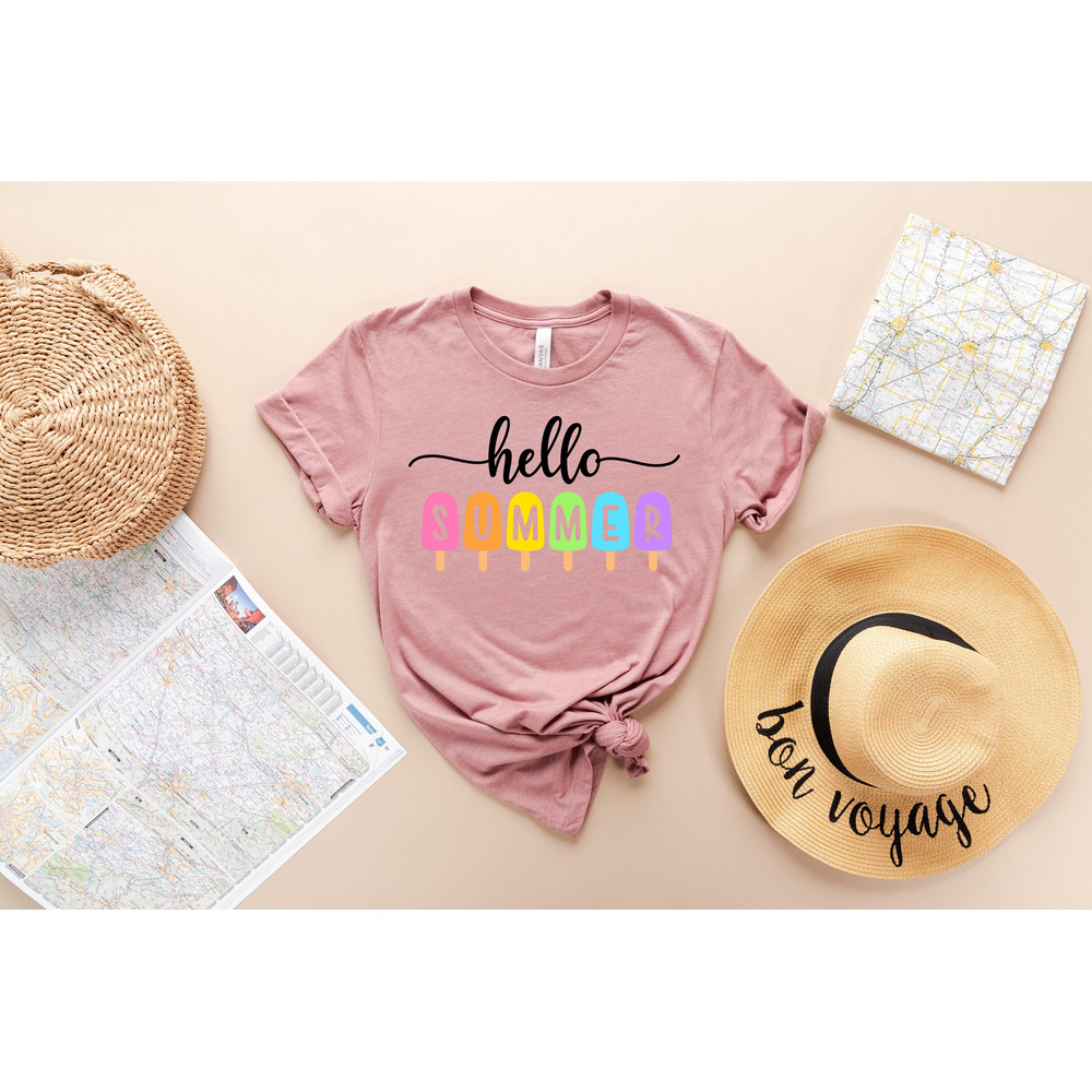 Hello Summer Shirt - Popsicle Written Summer Welcome Outfit - Colorful Holiday T-Shirt - Family Vacation Apparel - Gift for Traveler - 1.jpg